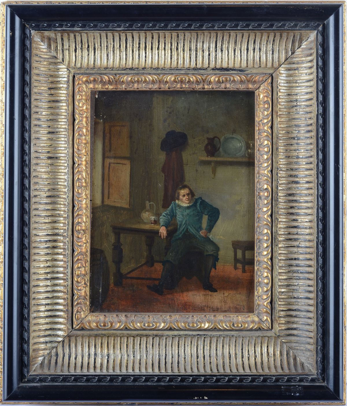 Scuola Fiamminga, XVII Sec. - Interno con Bevitore