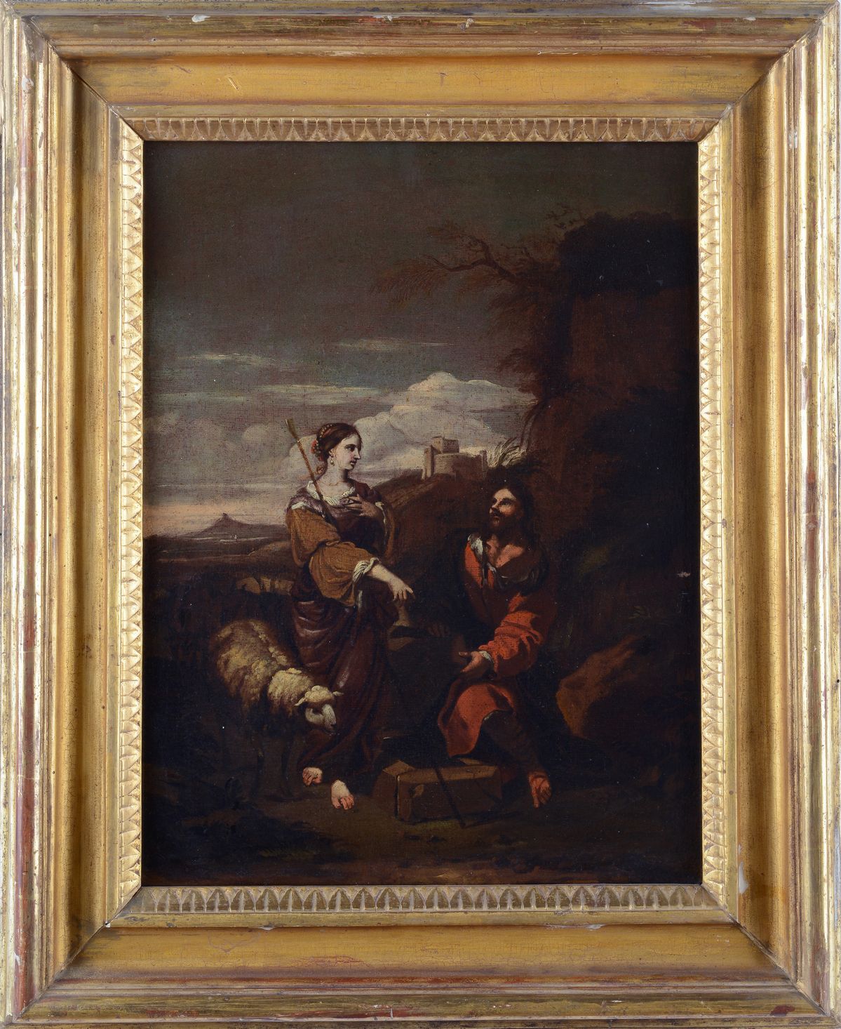 Scuola Romana, XVII Sec. - Cristo e la Samaritana al Pozzo