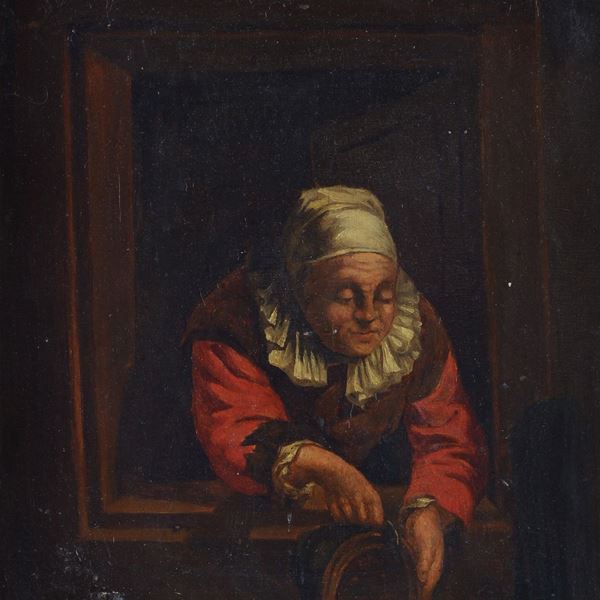 Seguace di Gerrit Dou (XVIII sec.) - Working woman