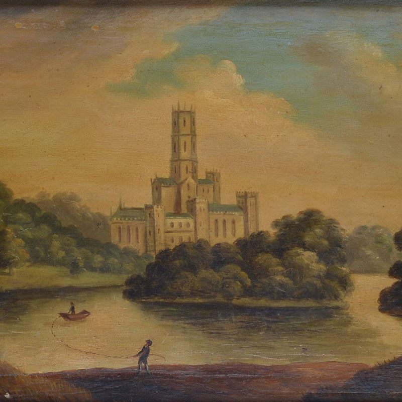 Scuola Tedesca, XIX Sec. - Paesaggio Lacustre con Castello