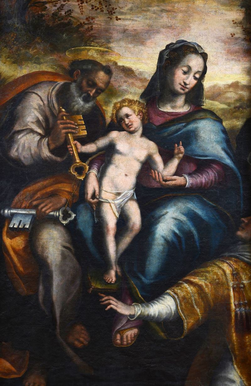 Scuola Toscana, XVII Sec. - Madonna con Bambino tra i Santi Pietro e Diacono