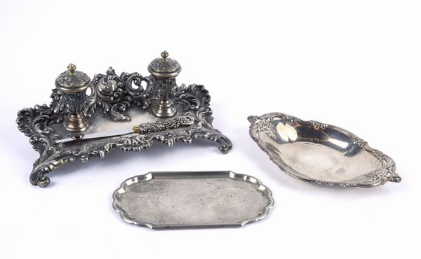 Accessori da scrivania in metallo argentato