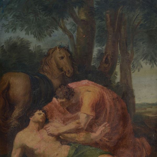 Scuola Romana, XVIII sec. - San Martino e il povero