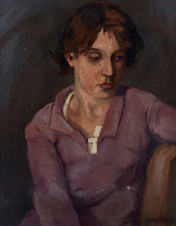 Ludovico Tommasi - Ritratto di donna con camicia rosa