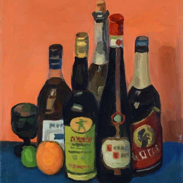 Giovanni March - Natura morta con bottiglie