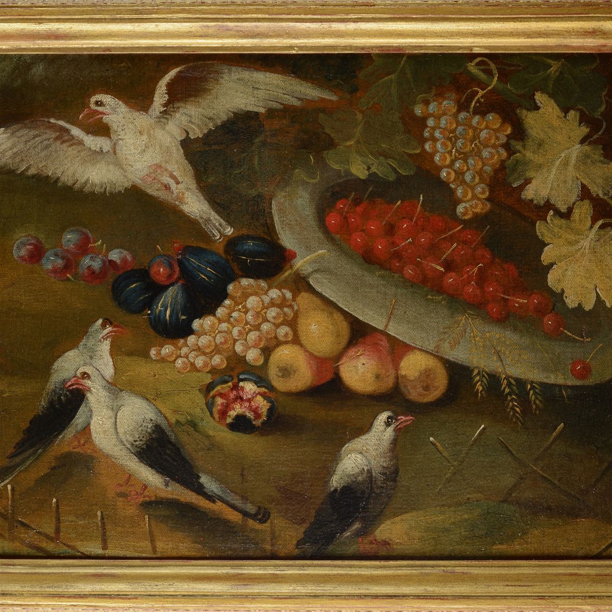 Scuola Lombarda, XVIII Sec. - Natura Morta con Frutta e Uccelli