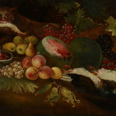 Natura Morta con Gatto e Frutta