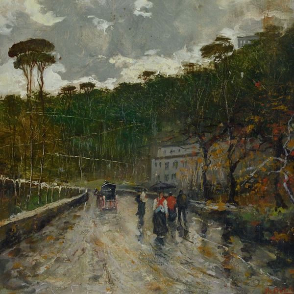 Attilio Pratella - Strada con figure e calesse