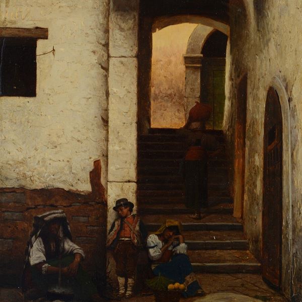 Pio Joris - Contadini a riposo nei vicoli di Roma