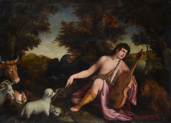 Scuola Italia Settentrionale, XVII sec. - Orpheus taming the wild beasts