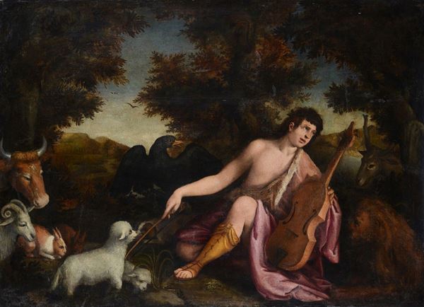 Scuola Italia Settentrionale, XVII sec. - Orpheus taming the wild beasts