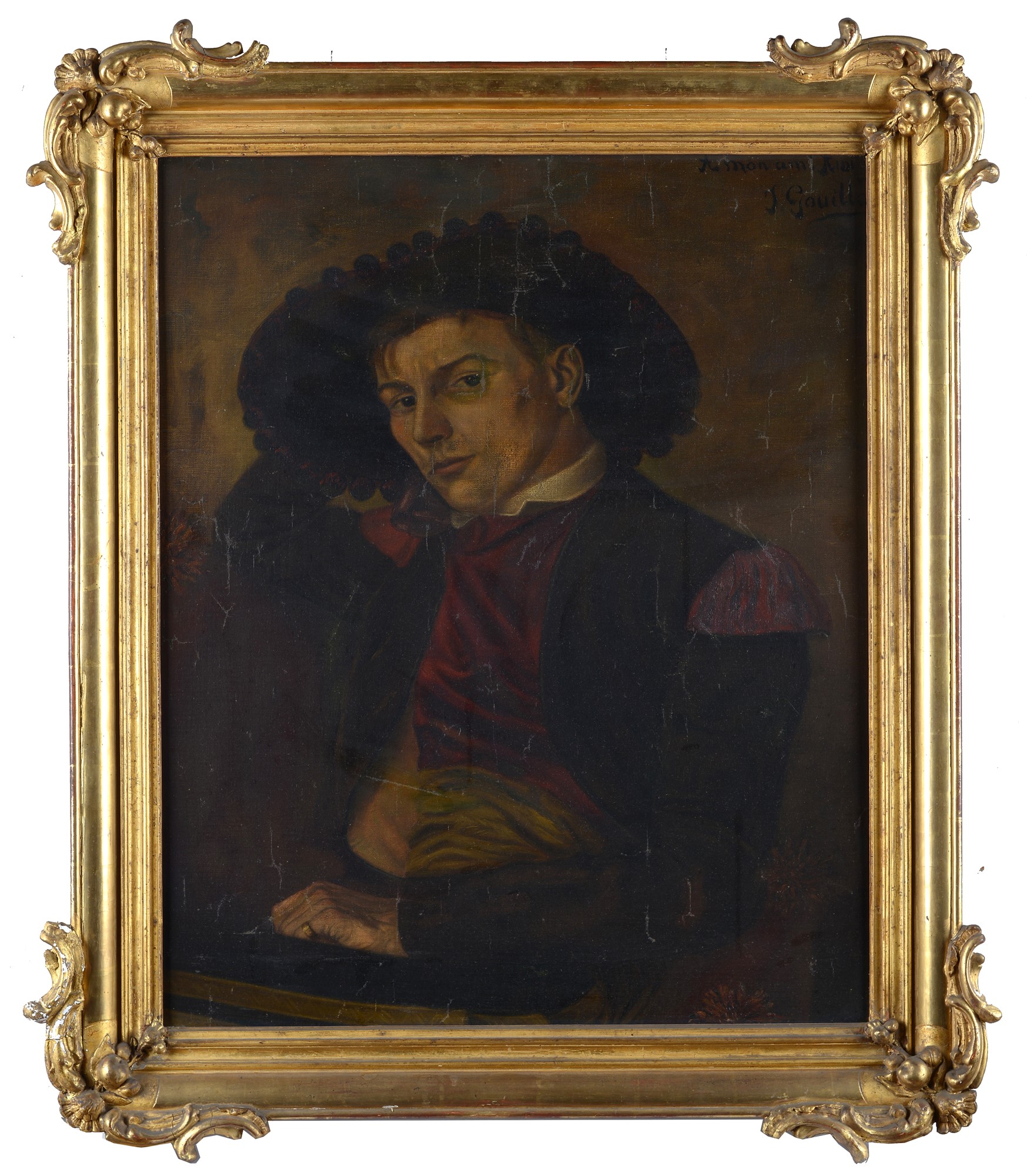 Ritratto di giovane con cappello in abiti antichi