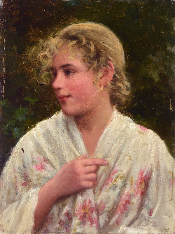 Anonimo, XIX sec. - Portrait of woman with shawl
