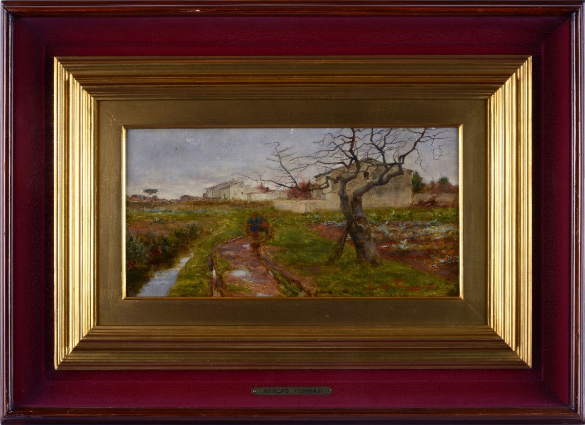 Adolfo Tommasi - Paesaggio con Figure e Case