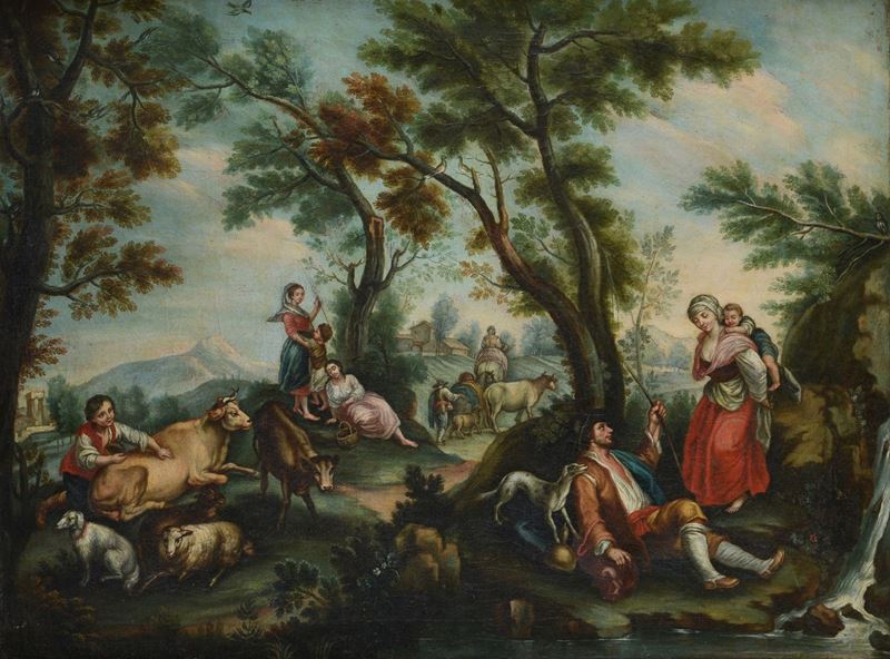 Scuola Europea, XVIII Sec. - Paesaggio con Figure