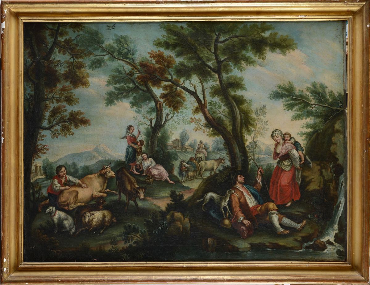 Scuola Europea, XVIII Sec. - Paesaggio con Figure