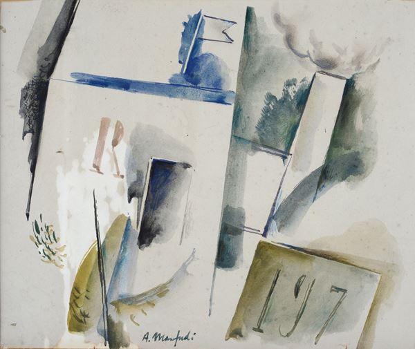 Alberto Manfredi : House and chimney  - Watercolor on cardboard - Auction MODERN AND CONTEMPORARY ART - II - Galleria Pananti Casa d'Aste