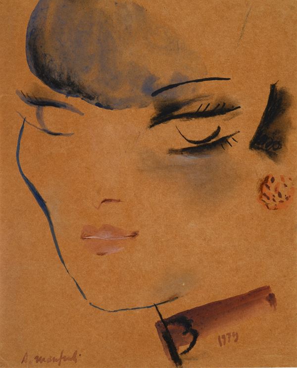 Alberto Manfredi : Woman's face  (1979)  - Watercolor on paper transferred onto cardboard - Auction MODERN AND CONTEMPORARY ART - II - Galleria Pananti Casa d'Aste