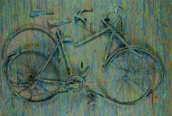 Fernandez Arman : Without title  (1991)  - Bicycle fragments with acrylic on wood-based canvas - Auction MODERN AND CONTEMPORARY ART - II - Galleria Pananti Casa d'Aste