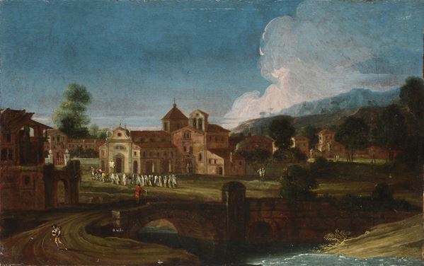 Landscape with village and procession