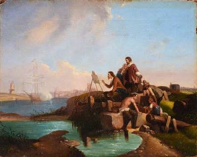 Vernet Dipinge una Scena di Battaglia