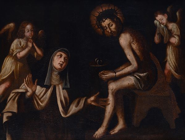 Scuola Italia Meridionale, XVII sec. - Apparizione di Cristo in Passione ad una santa