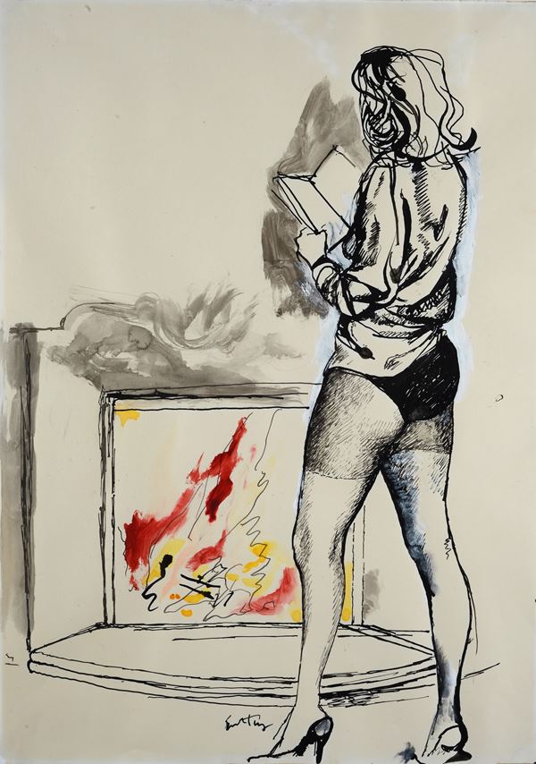 Renato Guttuso - Marta in front of the fireplace