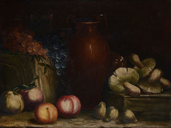 Anonimo, XIX sec. - Still life with fruit and jug