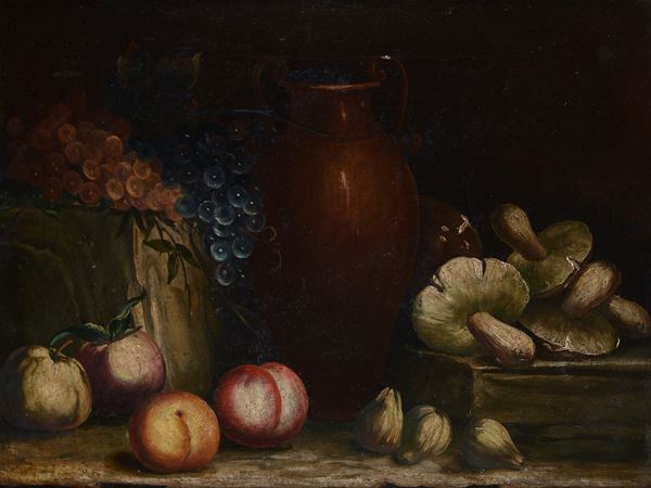 Anonimo, XIX sec. - Still life with fruit and jug
