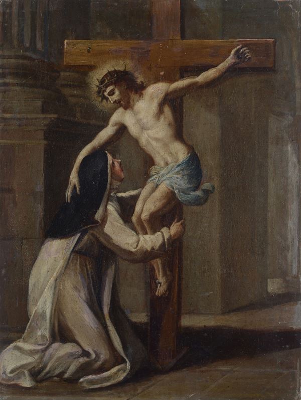 Scuola Fiorentina, XVIII sec. - Santa Maria Maddalena De Pazzi in adorazione della Croce