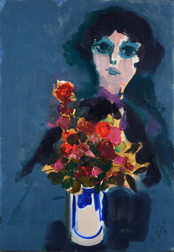 Renato Borsato - Figura con vaso di fiori