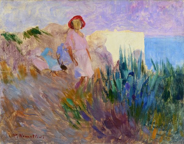 Plinio Nomellini - Paesaggio con donna e mare sullo sfondo