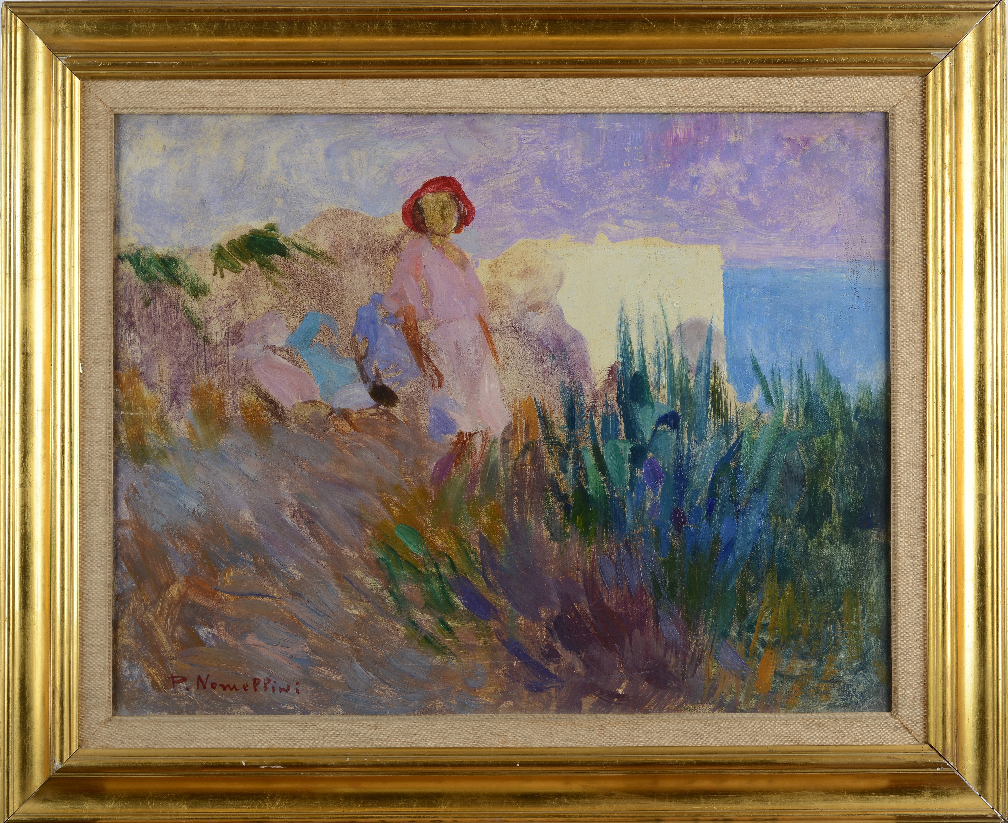 Plinio Nomellini - Paesaggio con Donna e Mare sullo Sfondo