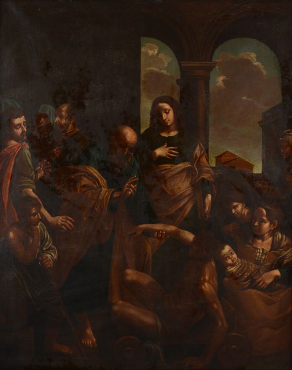 Anonimo, XVII sec. - San Pietro guarisce lo storpio (da Simone Cantarini)