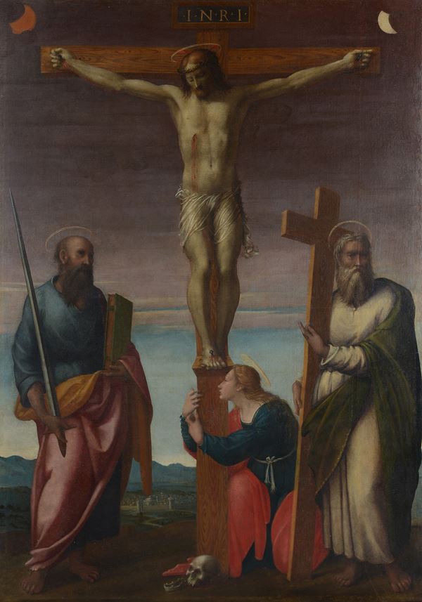Scuola Fiorentina, XVI sec. - Crucifixion with Saint Peter, Saint Paul and Mary Magdalene