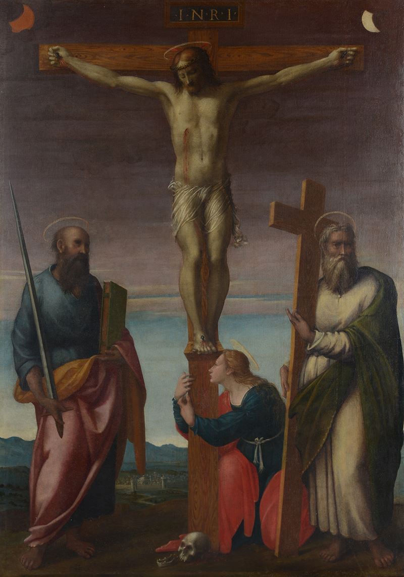 Scuola Fiorentina, XVI Sec. - Crocifissione con San Pietro, San Paolo e Maria Maddalena