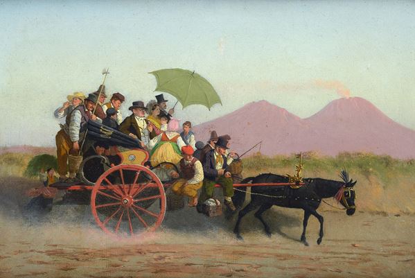 Anonimo, XIX sec. - Figures in a carriage