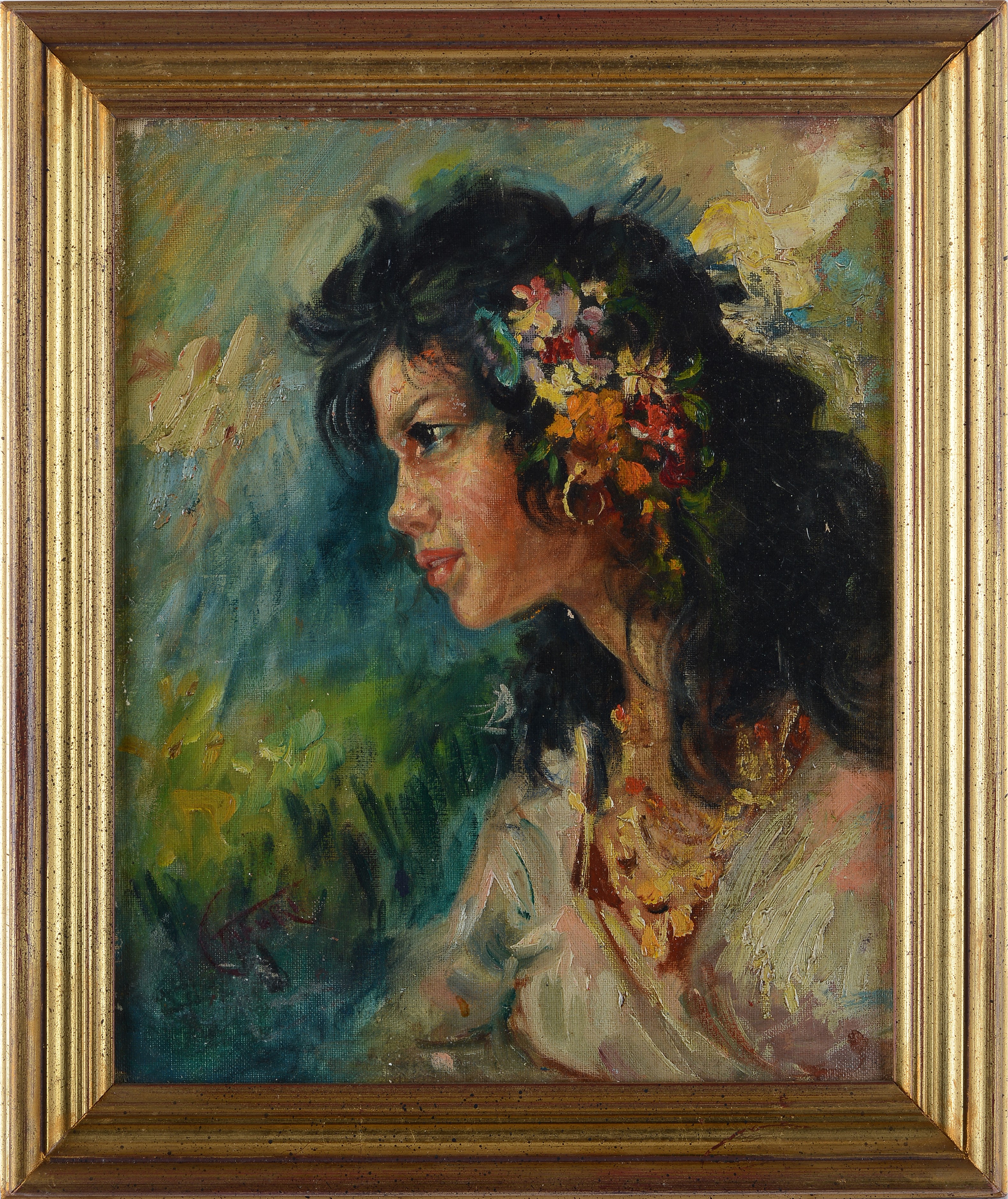 Clemente Tafuri - Profilo di Donna con Fiori tra i Capelli