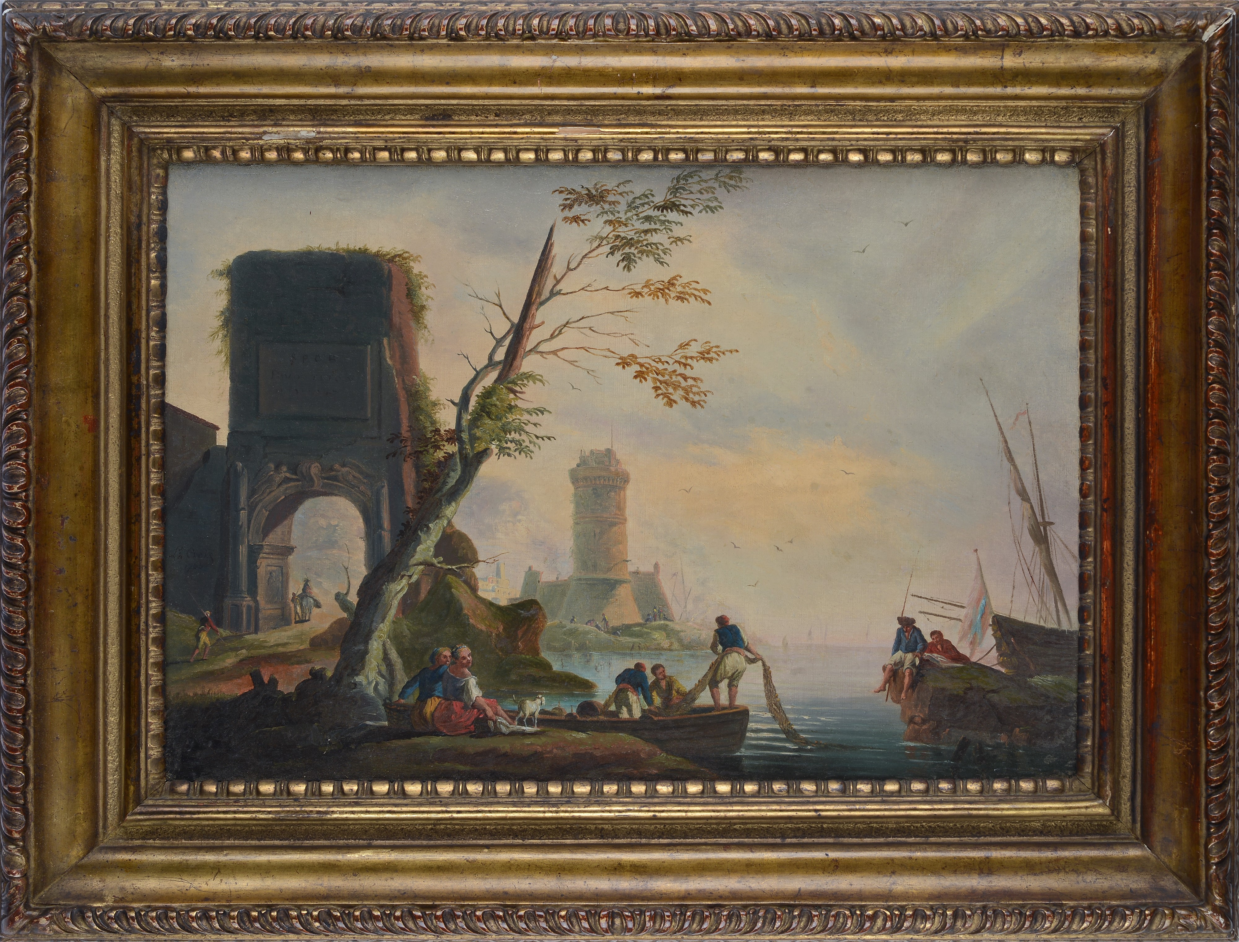 Charles François Lacroix De Marseille - Porto con Figure e Rovine