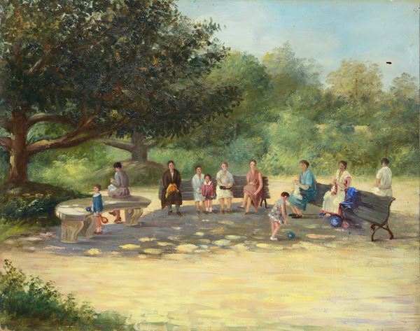 Anonimo, XX sec. - Women and children in the park