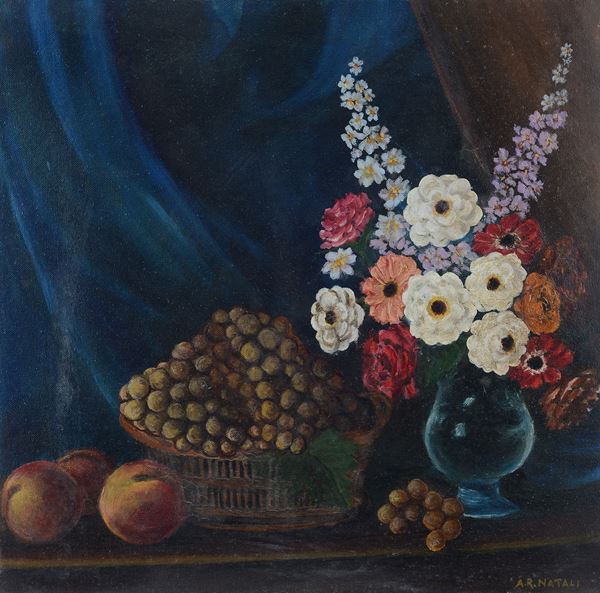 Athos Rogero  Natali - Natura morta con frutta e fiori