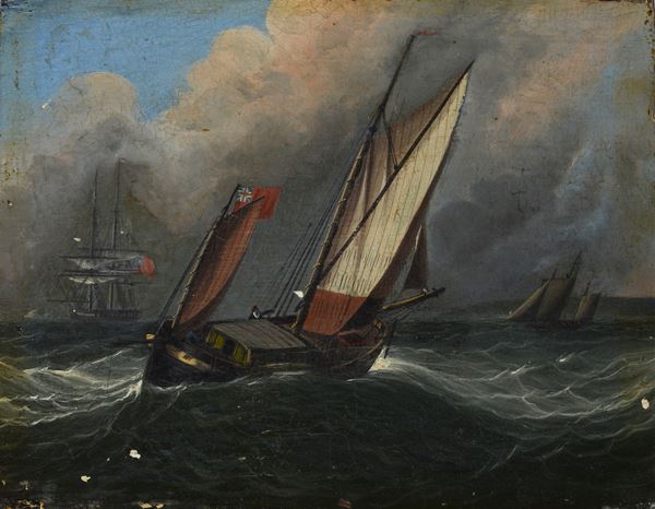 Scuola Inglese, XIX sec. - Barche nella tempesta