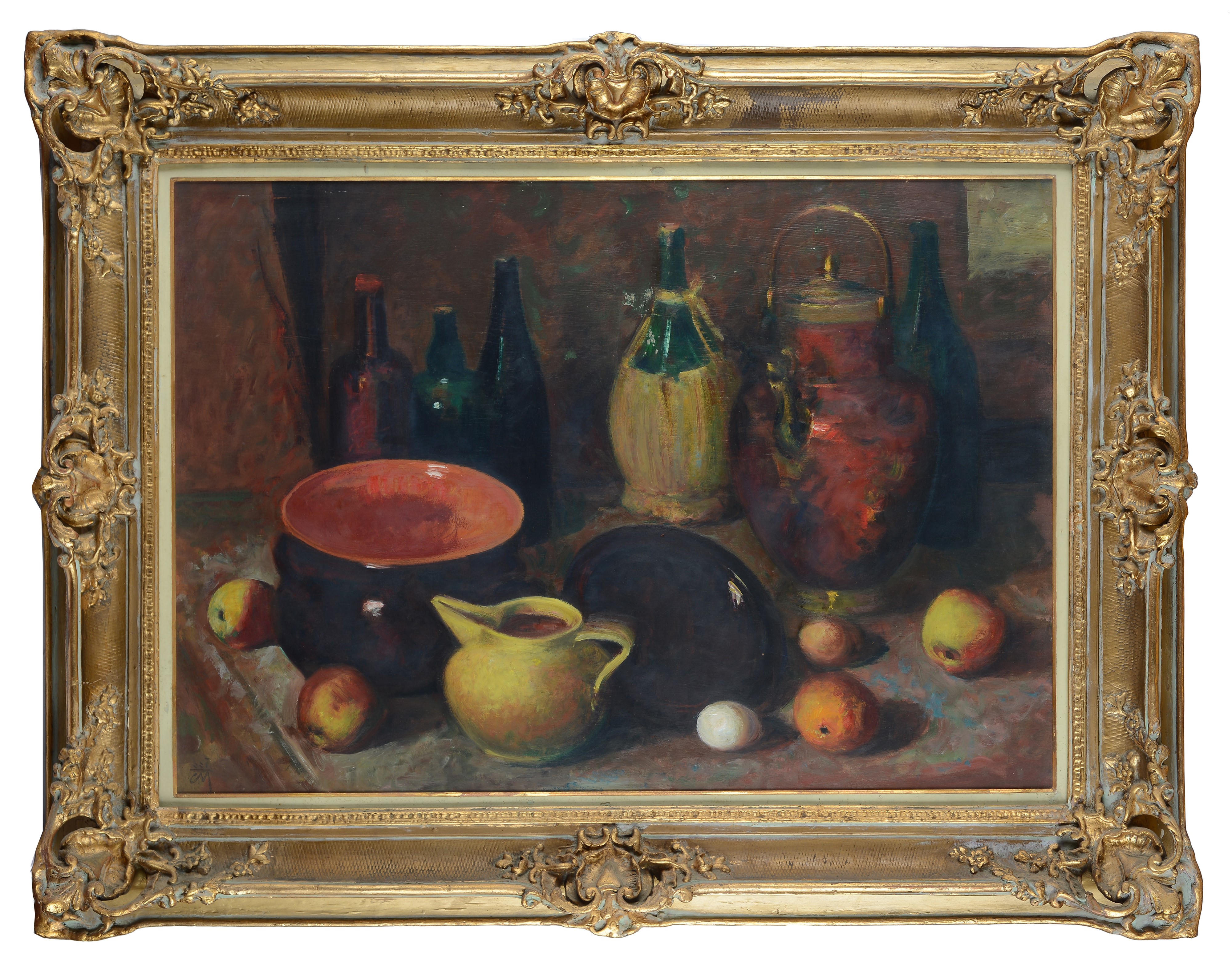 Corrado Michelozzi - Natura Morta con Bottiglie e Frutta