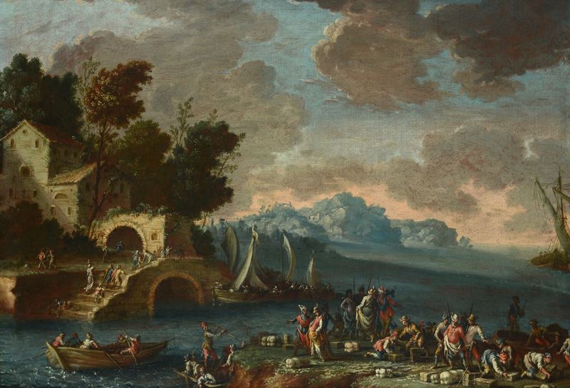 Capriccio con approdo fluviale