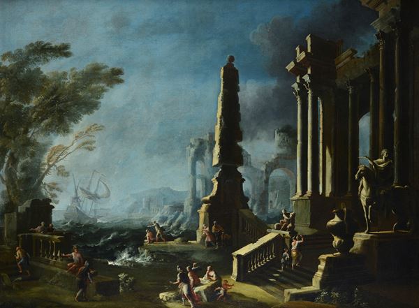 Leonardo Coccorante - Veduta di porto con architetture fantastiche