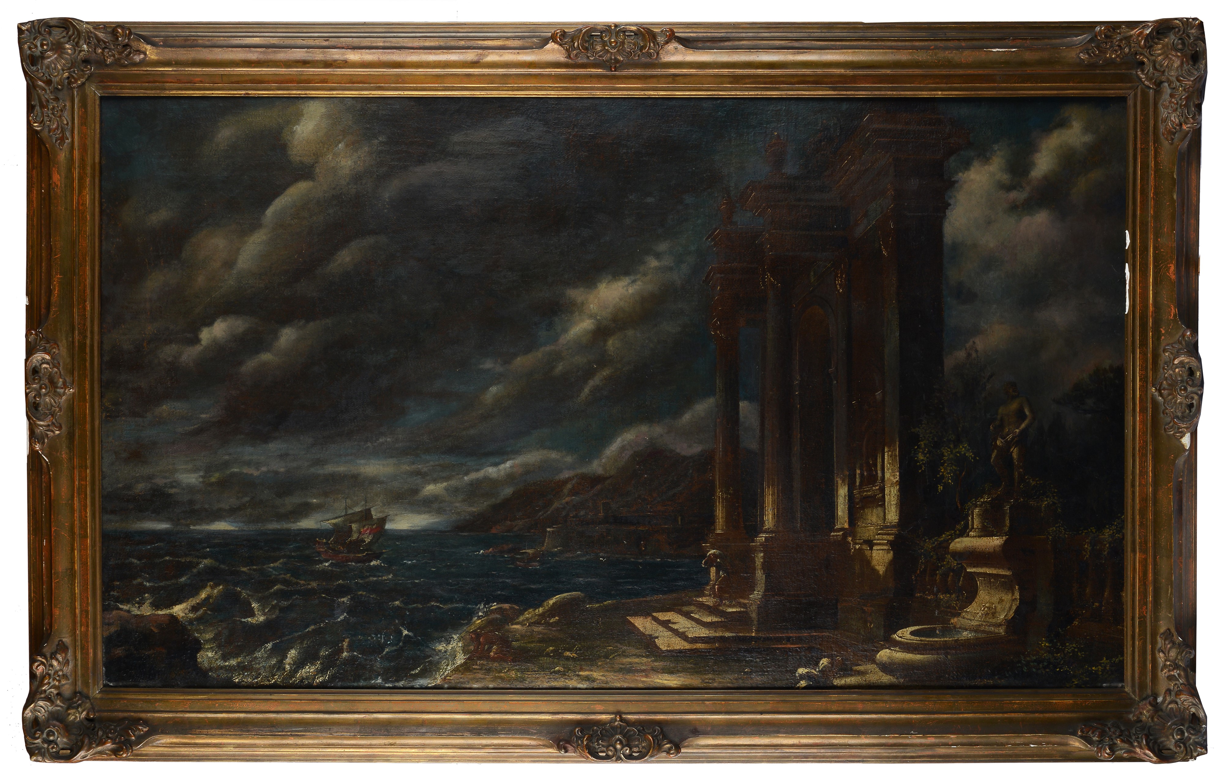 Attr. a Leonardo Coccorante - Capriccio Architettonico con Tempesta sullo Sfondo