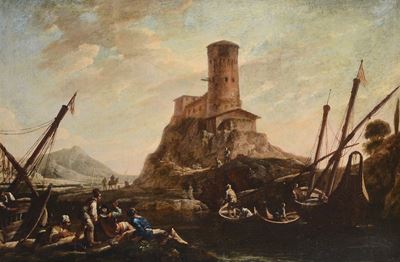 Barche di Pescatori con Torre sullo Sfondo
