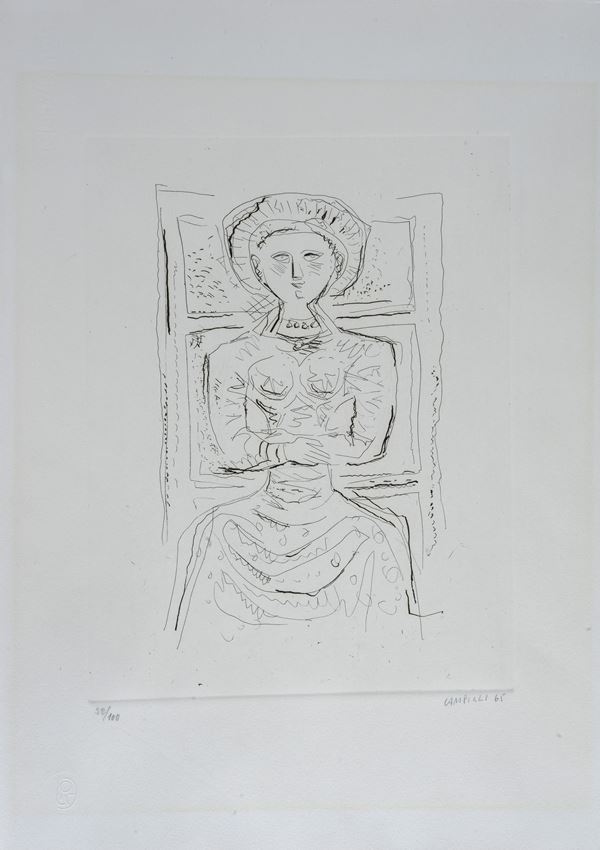 Massimo Campigli : Donna seduta alla finestra  (1965)  - Acquaforte - Asta ARTE MODERNA E CONTEMPORANEA - II - Galleria Pananti Casa d'Aste