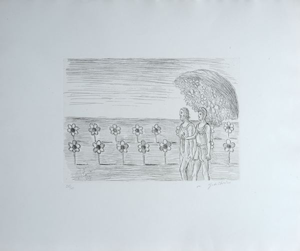 Giorgio de Chirico :  Il giardino misterioso  (1969)  - Acquaforte - Asta ARTE MODERNA E CONTEMPORANEA - II - Galleria Pananti Casa d'Aste