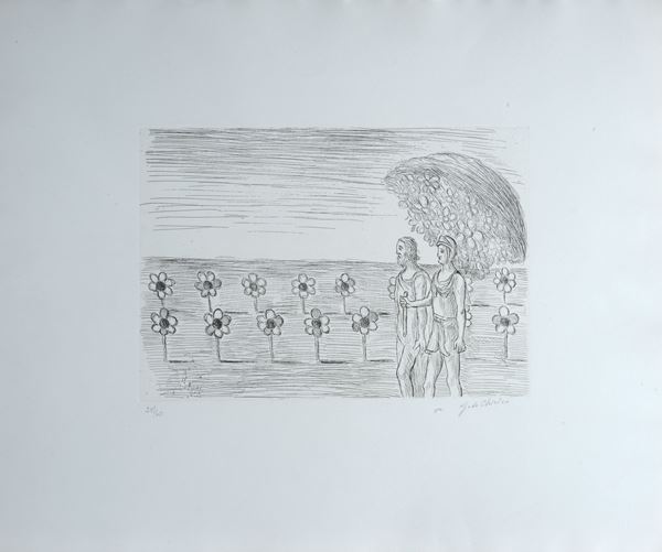 Giorgio de Chirico :  The mysterious garden  (1969)  - Etching - Auction MODERN AND CONTEMPORARY ART - II - Galleria Pananti Casa d'Aste